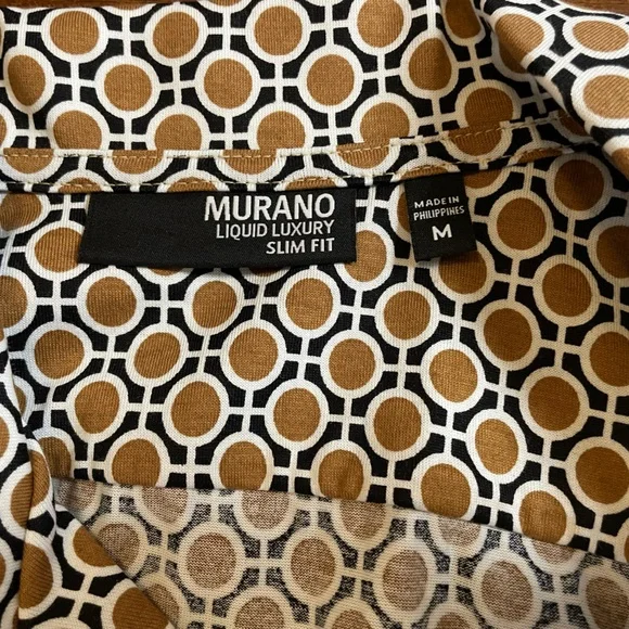 Murano Liquid Luxury Slim Fit Notch Collar Button-Up Shirt Brown/White Size M - Picture 4 of 12